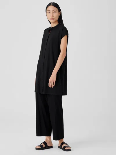 Eileen Fisher Fine Jersey Mandarin Collar Dress In Black