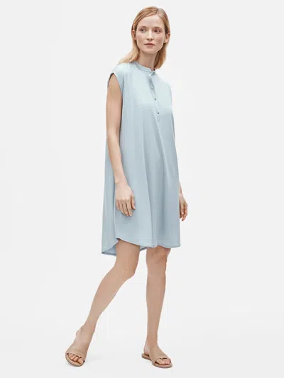 Eileen Fisher Fine Jersey Mandarin Collar Dress In Blue