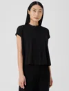 Eileen Fisher Fine Jersey Mandarin Collar Shirt In Black