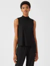 Eileen Fisher Fine Jersey Mock Neck Tank In Black