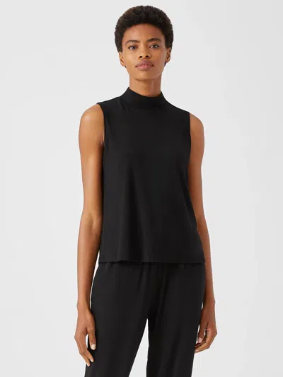 Eileen Fisher Fine Jersey Mock Neck Tank In Black