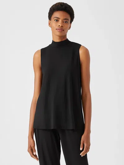 Eileen Fisher Fine Jersey Mock Neck Tank In Black