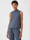 Eileen Fisher Fine Jersey Mock Neck Tank In Blue