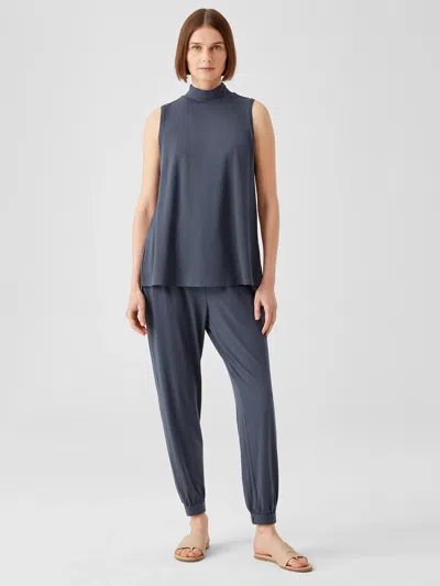Eileen Fisher Fine Jersey Mock Neck Tank In Blue