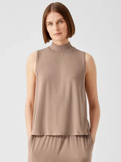 Eileen Fisher Fine Jersey Mock Neck Tank In Brown