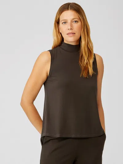Eileen Fisher Fine Jersey Mock Neck Tank In Brown