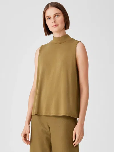 Eileen Fisher Fine Jersey Mock Neck Tank In Green