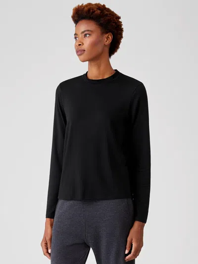Eileen Fisher Fine Jersey Mock Neck Top In Black