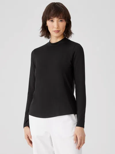 Eileen Fisher Fine Jersey Mock Neck Top In Black