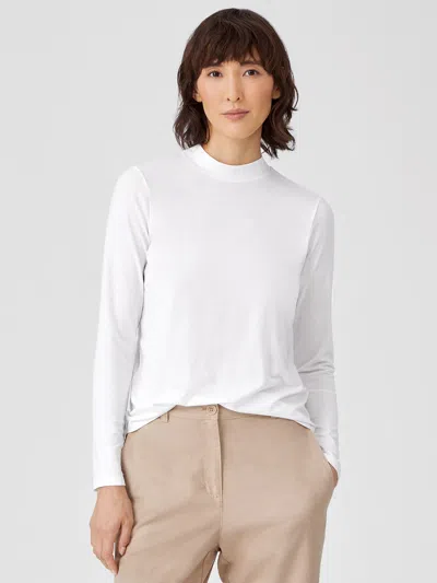 Eileen Fisher Fine Jersey Mock Neck Top In White