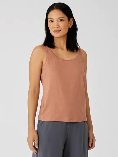 Eileen Fisher Fine Jersey Scoop Neck Tank In Brown