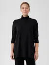 Eileen Fisher Fine Jersey Scrunch Neck Long Top In Black