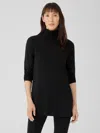 Eileen Fisher Fine Jersey Scrunch Neck Long Top In Black