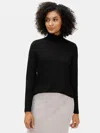 Eileen Fisher Cozy Brushed Terry Hug Scrunch Neck Top In Black