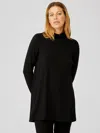 Eileen Fisher Fine Jersey Scrunch Neck Top In Black
