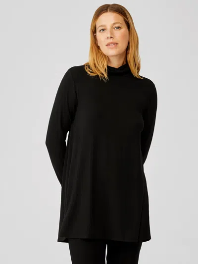 Eileen Fisher Fine Jersey Scrunch Neck Top In Black
