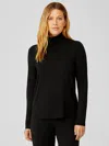 Eileen Fisher Fine Jersey Scrunch Neck Top In Black