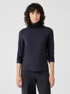 Eileen Fisher Fine Jersey Scrunch Neck Top In Blue