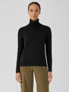 Eileen Fisher Fine Jersey Scrunch Neck Top In Black