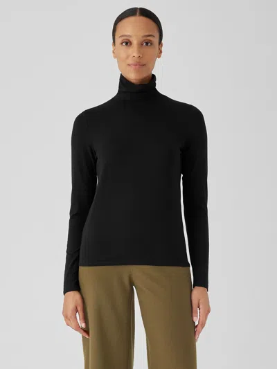 Eileen Fisher Fine Jersey Scrunch Neck Top In Black