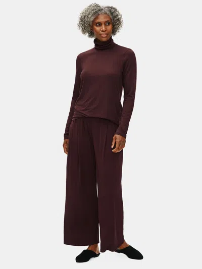 Eileen Fisher Fine Jersey Scrunch Neck Top In Brown