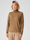 Eileen Fisher Fine Jersey Scrunch Neck Top In Brown