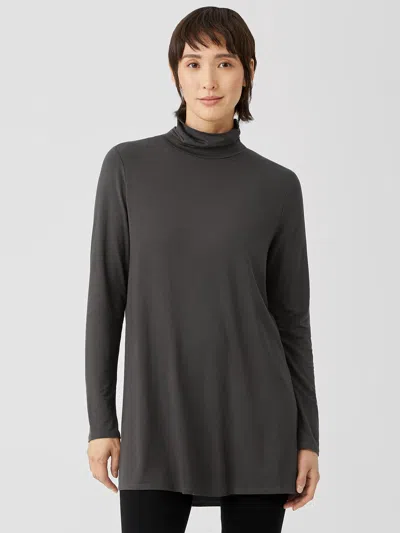Eileen Fisher Fine Jersey Scrunch Neck Top In Gray