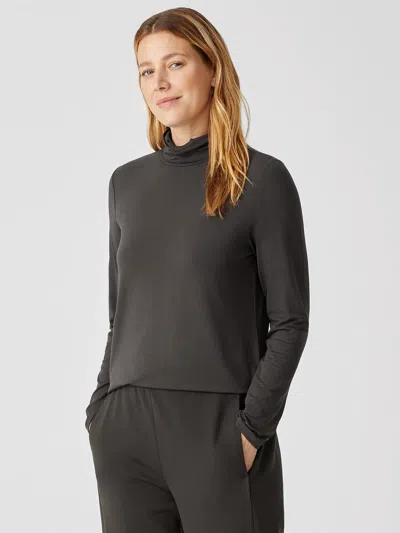Eileen Fisher Fine Jersey Scrunch Neck Top In Brown