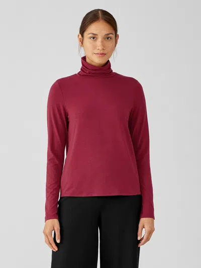 Eileen Fisher Fine Jersey Scrunch Neck Top In Red