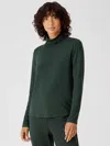 Eileen Fisher Fine Jersey Scrunch Neck Top In Green