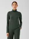 Eileen Fisher Fine Jersey Scrunch Neck Top In Green