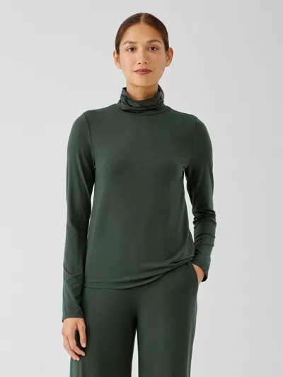 Eileen Fisher Fine Jersey Scrunch Neck Top In Green
