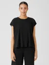 Eileen Fisher Fine Jersey Shirred-back Top In Black