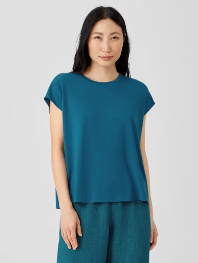 Eileen Fisher Fine Jersey Shirred-back Top In Blue