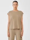 Eileen Fisher Fine Jersey Shirred-back Top In Green