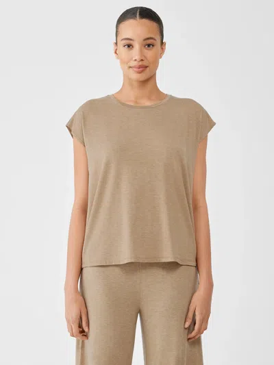 Eileen Fisher Fine Jersey Shirred-back Top In Green