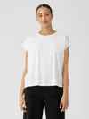 Eileen Fisher Fine Jersey Shirred-back Top In White