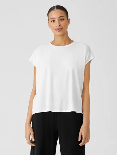 Eileen Fisher Fine Jersey Shirred-back Top In White