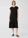 Eileen Fisher Fine Jersey Shirred Dress In Black