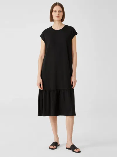 Eileen Fisher Fine Jersey Shirred Dress In Black