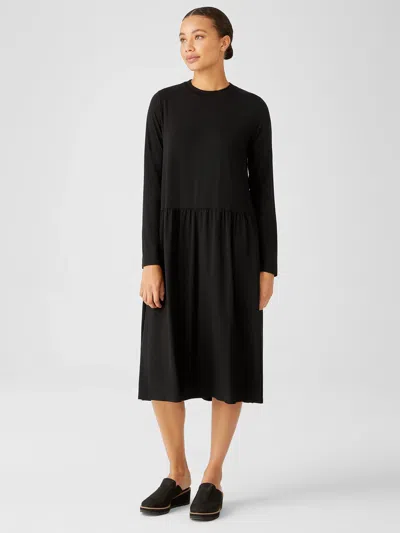 Eileen Fisher Fine Jersey Shirred Dress In Black