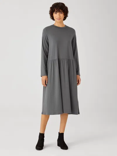 Eileen Fisher Fine Jersey Shirred Dress In Gray