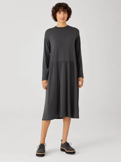 Eileen Fisher Fine Jersey Shirred Dress In Gray