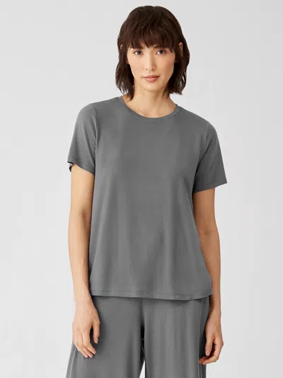 Eileen Fisher Fine Jersey Short-sleeve Tee In Gray