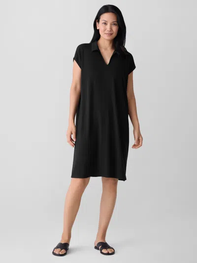 Eileen Fisher Fine Jersey Split Neck Dress In Multi