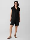 Eileen Fisher Fine Jersey Split Neck Top In Black