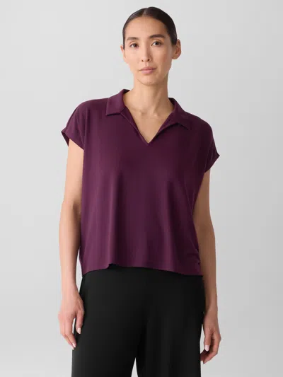 Eileen Fisher Fine Jersey Split Neck Top In Purple