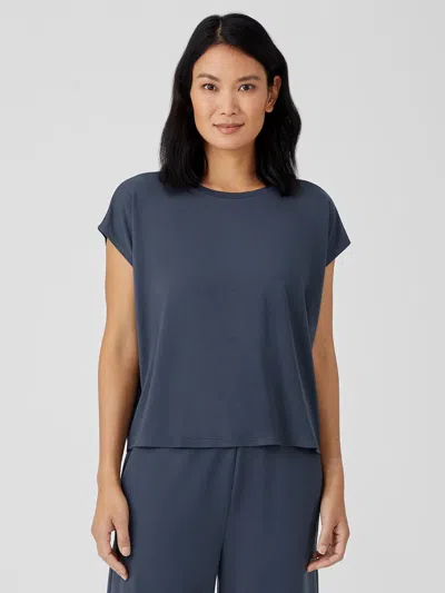 Eileen Fisher Fine Jersey Square Top In Blue