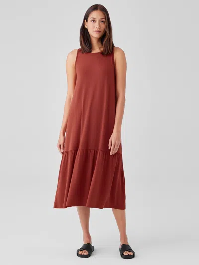Eileen Fisher Fine Jersey Tiered Dress In Brown