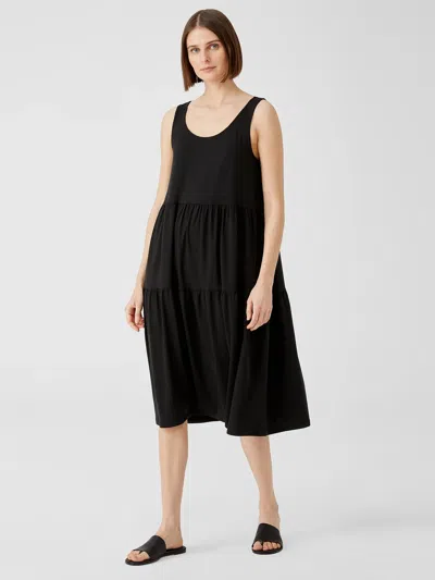Eileen Fisher Fine Jersey Tiered Dress In Black